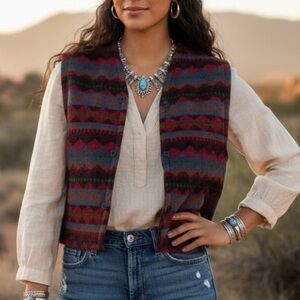 Vintage Southwestern Geometric Knit Vest Grandpacore Boho Bohemian Aztec Y2K